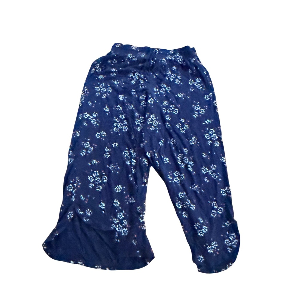 Donna Karan Sleepwear Navy Blue Floral Wide Leg Pajama Pants Small Loungewear